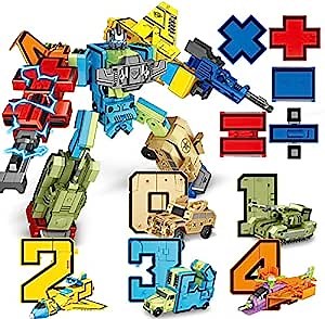 Number Transforming Robots Vehicle Toys,Math Block Action Figure Learning Toys, Classroom Toddlers Education Birthday Gifts for Boys 6 7 8 9 10+Years Old(0-4 Numbers)