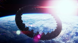 Alien mothership near Earth elements furnished by NASA