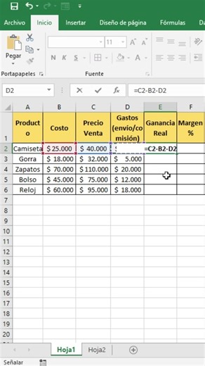 Cómo calcular tu GANANCIA REAL en Excel (puedes estar perdiendo dinero) 💰 #excel #shorts