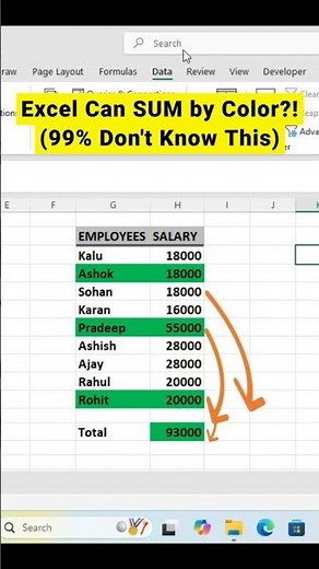 How to SUM Cells by Color in Excel | Sum Cells by Color Instantly #shorts #excel