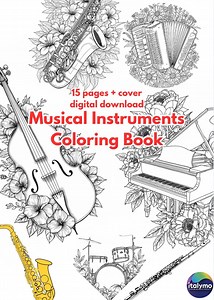 Musical Instruments Coloring Book for Adults, 15 Pages Printable PDF,A4 and US Letters, PNG, Perfect Gift - Etsy Italia