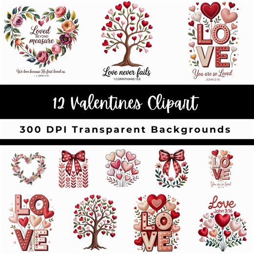 Christian Valentine Clipart Set | Bible Verse PNG Graphics (300 DPI Transparent Backgrounds) - Etsy