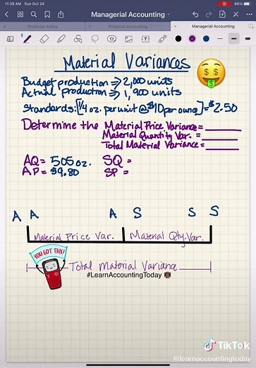Material Variances calculations #LearnAccountingToday 👩🏽‍🏫 #Accounting 🤑 #ManagerialAccounting #college #fyp #formulas
