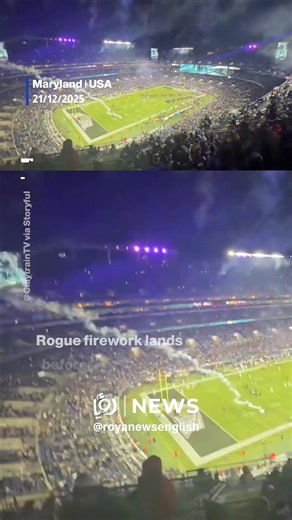 A rogue firework crashed onto the field at a Baltimore stadium before the Ravens-Patriots NFL game on Sunday. Footage shows the moment the firework shot onto the field at the M&T Bank Stadium during a pre-game display. The Daily Mail said the firework “nearly hurt” one passerby before the game. | Roya News English