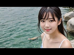 #海の中 #海水浴 紺色の旧型スクールうな紺色の旧型スクール水着で真夏の冷たいシャワーを浴びる美人な日本の女子高生【ASMR】