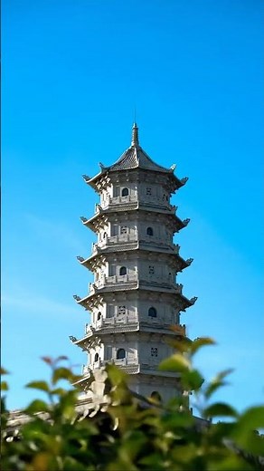 Timeless Beauty of a Chinese Pagoda | Ancient Buddhist Architecture Against a Blue Sky 🏯