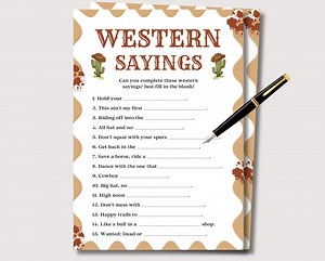 Western Sayings Game, Western Theme Game for Adults, Western Activities, Western Birthday Rodeo, Western Trivia Quiz, Cowboy Cowgirl Games - Etsy