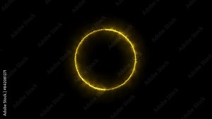 The background is a yellow smoke circle with animated glowing neon lines that loop in a spectrum.