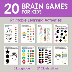 20 Kids Brain Games Printable Worksheets | English/spanish/german | Cute 3D Brain Gym Activities - Etsy UK