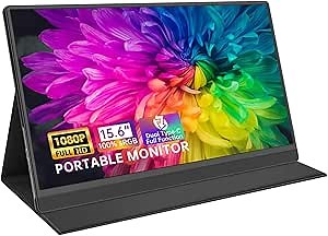 Portable Monitor, 15.6'' FHD 1080P Portable Laptop Monitor USB C HDMI Second External Monitor for Laptop, Desktop, Tablet, Phones, PS4/5, Xbox, Switch, Dual Speaker with Protective Case