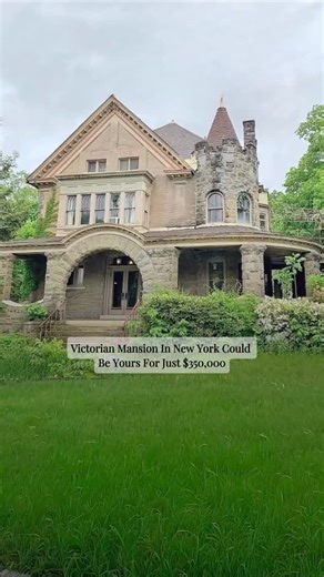 Mansions On IG on Instagram: "Step into a real-life fairytale at this historic stone Victorian mansion—an extraordinary chance to own grandeur and character for less than the average U.S. home price! 🏰🌿 Listed at $350,000, this 3,440 sq ft treasure brims with original details: cherry hardwood floors, coffered ceilings, pocket doors, stained-glass windows, and a wraparound stone porch that whispers timeless charm. Inside, you’ll uncover secret staircases, gas fireplaces, a butler’