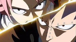 Natsu Dragneel & Gajeel Redfox vs. Laxus Dreyar (Fairy Tale Dubbed) Natsu struggles to get up and tells Gajeel that he'll handle Laxus, telling his fellow Dragon Slayer that he should stay back. Gajeel, however, replies that he has a personal vendetta against Laxus, though if he were to go up against him alone, then he will surely lose, as he is Makarov's grandson. Adding that they have no choice but to team up even if they don't like it, but Natsu outright refuses the idea. In perfect sync, bot