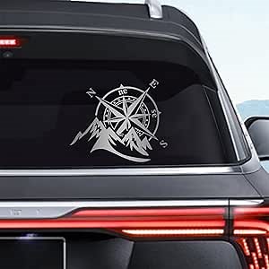 2Pack Mountain Compass Vinyl Sticker, Outdoor Adventure Car Window Decal for Motorcycle SUV Laptop Truck 7.87x6.69inch (Brushed Silver)