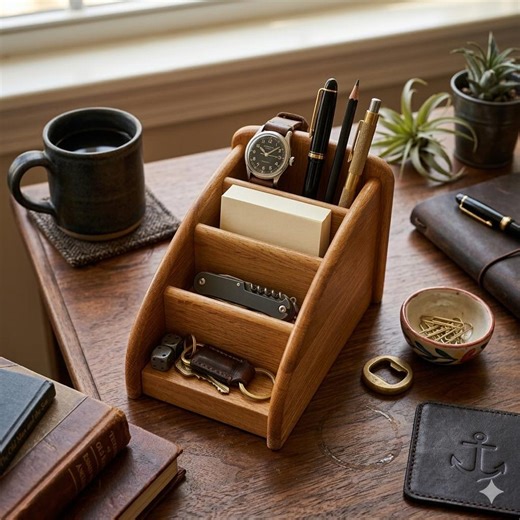 Vintage Solid Oak Desk Organizer & Caddy Remote Holder - Etsy