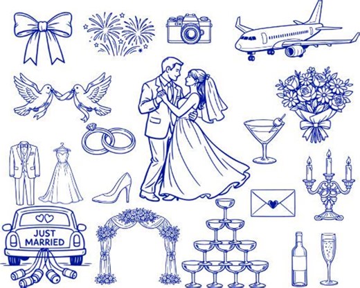 Hand Drawn Wedding Clipart Bundle SVG PNG | Wedding Line Art, Bride Groom Illustration Set - Etsy