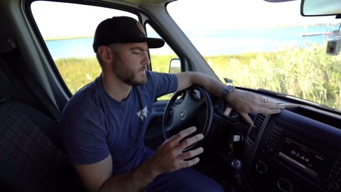 DIY VAN TOUR - Full-Time Travel Couple - Shower, Roof Deck, and Convertible Bed - Van Life