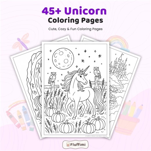 45  Unicorn Coloring Pages, Fantasy Unicorn Coloring Book, Magical Castle and Nature Art, Teen and Kids Printable Coloring Pages PDF - Etsy
