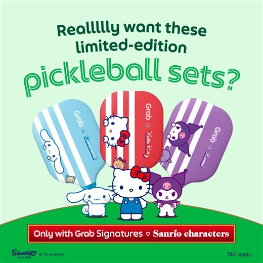 We know you’re hungry for it 🤤 Order from 100 eats with Grab Signatures to get a mystery Sanrio characters pickleball set, now till 2 Nov or while redemptions last! | Grab