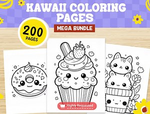 200 Kawaii Coloring Pages: Bold & Easy Designs (8.5x11") (PDF) - Etsy