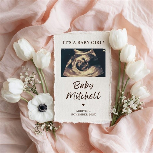 Pregnancy Announcement, Baby Girl Reveal Template, Pink Floral Paper Sign, Editable Download - Etsy