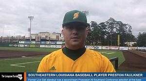 1.8K views · 21 reactions | Southeastern Louisiana baseball player Preston Faulkner, a former Live Oak standout, discusses his solid sophomore season, a position switch to first base and his thoughts on the upcoming season, which begins Friday at Louisiana-Lafayette. | The Livingston Parish News | Facebook