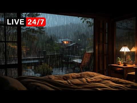 🔴 No Thunder, Just Rain • Pure Rain Sounds for Deep Sleep • Cozy Bedroom Night | 24/7 LIVE