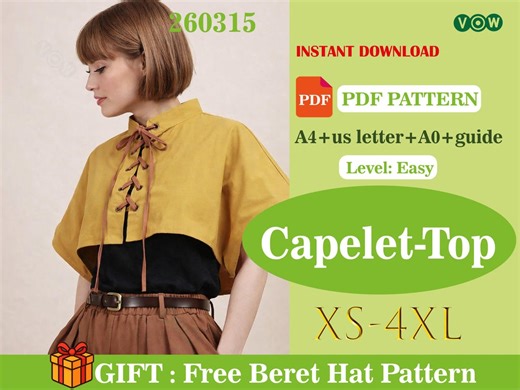 Capelet Top Sewing Pattern, Lace-up Shoulder Cape PDF, Beginner Friendly - Etsy