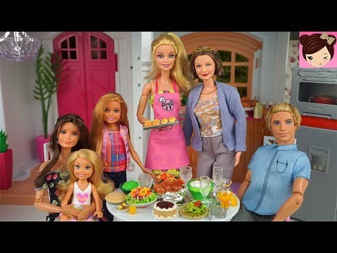 Barbie Sisters Celebrate Thanksgiving Holiday Dinner - Doll Supermarket and Barbie Pink Kitchen .