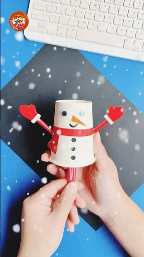 Paper Cup Snowman DIY ❄️ Easy Christmas Craft! #christmas #jinglebells #diy