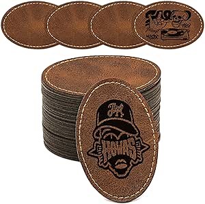 Blank Leatherette Patches for Hats, Iron On Patches for Clothes Jeans, Artificial Leather with Adhesive for Laser Engraving, Rustic DIY Repair Sewing Crafts 3 x 2 Inches (36Pcs Oval Retro)