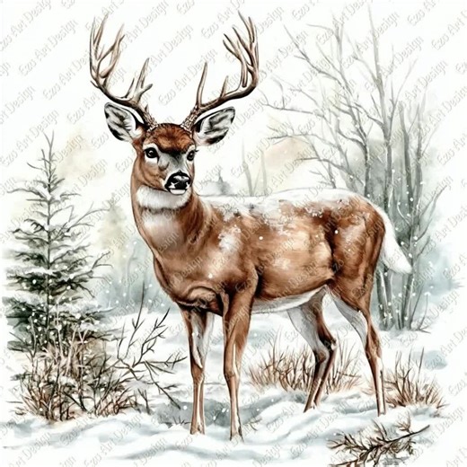 Winter Deer Clipart, Christmas Stag JPG (digital Download) - Etsy