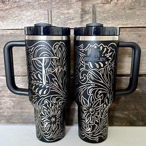 Engraved Tumbler, 40oz With Handle, Western Cup, Tooled Leather Tumbler, Personalized Coffee Gift, Custom Water Bottle, Southwest Decor - Etsy
