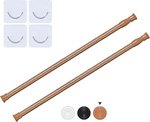 2 Pack Small Spring Tension Curtain Rod 12 to 20 Inch, Thin Tension Rod No Drill for Window Cupboard Closet, Oak