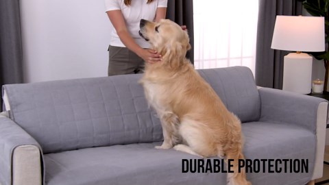 GORILLA GRIP Patented Waterproof Slip-Resistant 23" Chair Protector Cover, for Leather or Fabric Couch Cushion, Large Microsuede Furniture Covers Dogs Pets Machine Washable Slipcover, Gray