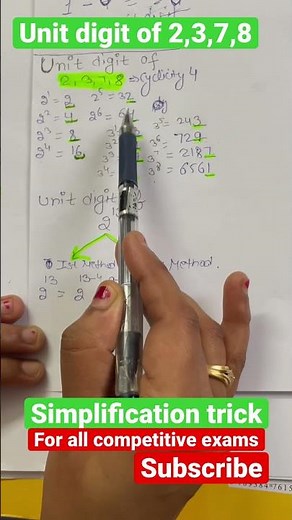 Unit digit of 2,3,7,8.#mathtricks #shortcutmaths #allcompetitiveexams