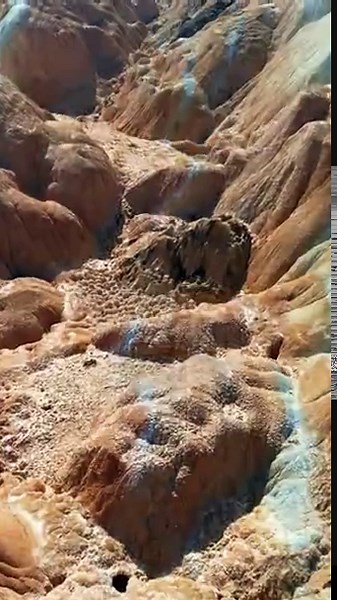 Aerial drone view of eroded sandstone ridges in Zhangye Danxia National Geopark, Gansu, China. Vertical Stock Video Footage - Alamy