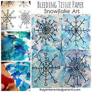 This is an easy, fun & popular winter post. Bleeding tissue paper is so much fun to work with and the results are lovely. https://thepinterestedparent.com/2016/10/bleeding-tissue-snowflake-art/ | The Pinterested Parent