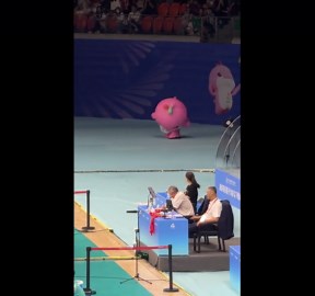 Mascot shows impressive dance skills at event in Guangdong, China