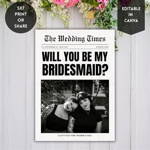 Editable Bridesmaid Proposal Template, Newspaper Style “will You Be My Bridesmaid” Invitation, Bridal Party Proposal, Canva Digital Download - Etsy UK