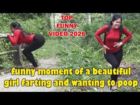 funny moment of a beautiful girl who has a stomach ache, farts, and wants to poop