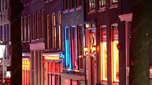 Colorful windows in Red Light District in Amsterdam, Netherlands
