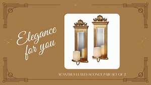 Acanthus Mirrored Wall Sconces Gold Set of Two - Beveled Mirror - Large Ornate Candle Holder Pair - Elegant Wall Decor for Bedroom, Dining, Living Room - Stately Decor