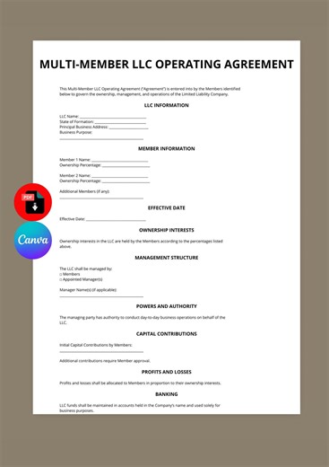 Multi-member LLC Operating Agreement Template | Business Legal Contract (canva Download) - Etsy