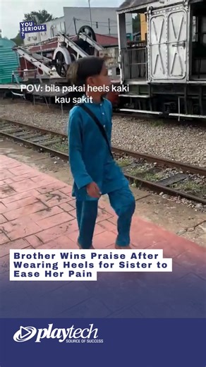 You Serious? on Instagram: "A brother won hearts online after volunteering to wear his sister’s high heels when her feet started to hurt. In the video, the sister explained the situation and kindly asked netizens and friends who watched the clip not to mock him for wearing heels, highlighting the sweet and supportive bond between the siblings."