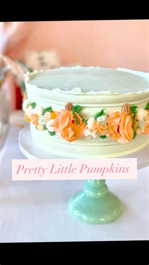 Come decorate this pretty little pumpkin cake with me!🎃 Want to order one of your own?! We just added this one to the website. Order yours now! 💖💚🧡 | Dolce Bakeshop
