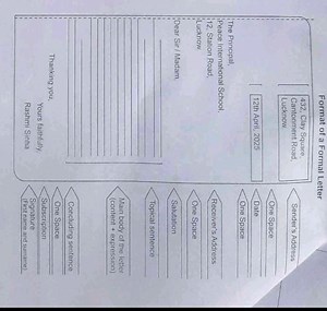 The image provided shows the format of a formal letter, includi... | Filo