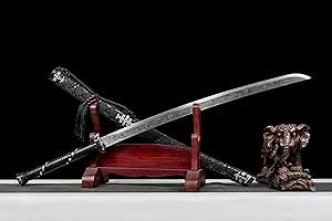 LOONGSWORD Chinese Sword,Black Gold dao Swords Real(Forged High Carbon Steel Etch Blades,Alloy Fittings)