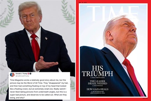 Trump accuses Time magazine of deliberately using worst photo ‘of all time’ on cover praising peace deal