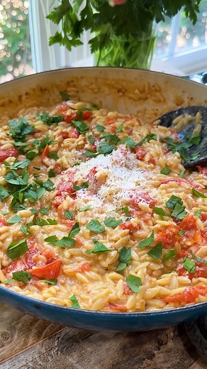 Creamy Orzo With Garlic, Parmesan, And Blistered Tomatoes! | The Mediterranean Dish