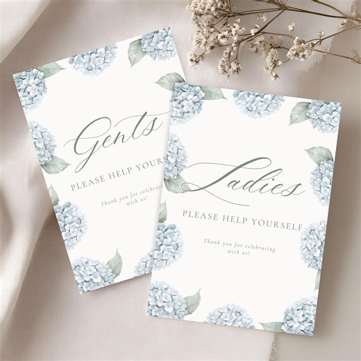 Editable Wedding Restroom Signs, Blue Hydrangea Modern Bathroom Basket Sign, Custom Printable Wedding Decor 4094 - Etsy
